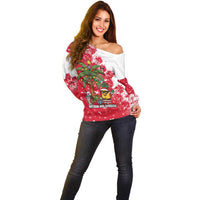Antigua and Barbuda Christmas Off Shoulder Sweater with Santa Pineapple Palm Tree Parrot and Gift Design - Wonder Print Shop
