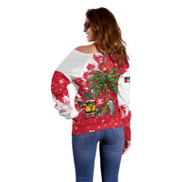 Antigua and Barbuda Christmas Off Shoulder Sweater with Santa Pineapple Palm Tree Parrot and Gift Design - Wonder Print Shop