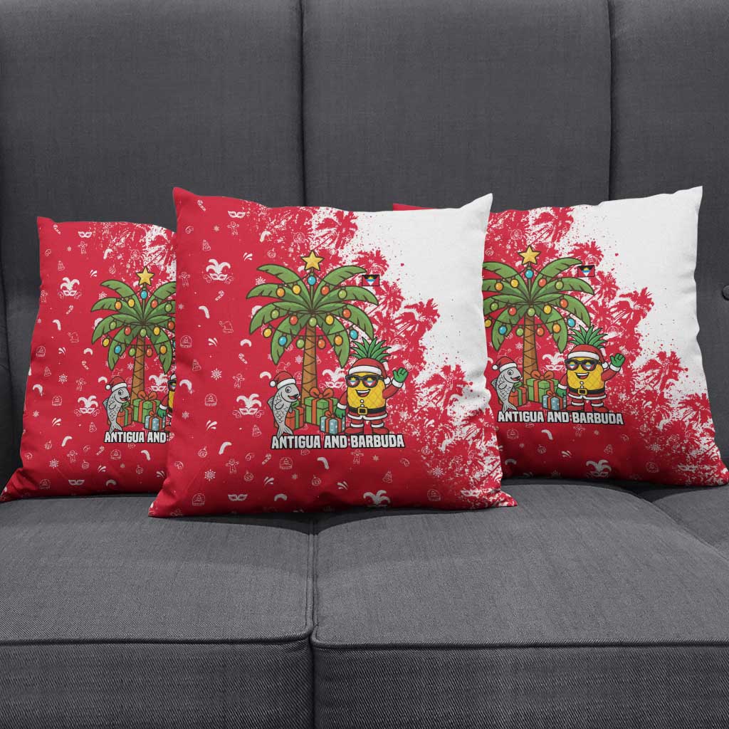 Antigua and Barbuda Christmas Pillow Cover with Santa Pineapple Palm Tree Parrot and Gift Design - Wonder Print Shop