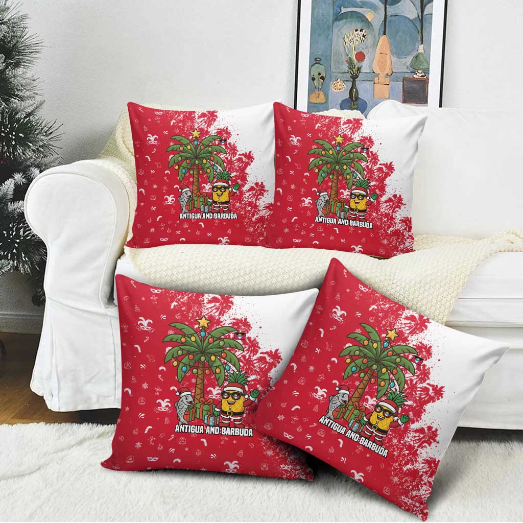 Antigua and Barbuda Christmas Pillow Cover with Santa Pineapple Palm Tree Parrot and Gift Design - Wonder Print Shop