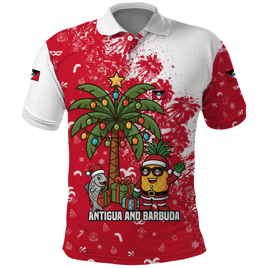 Antigua and Barbuda Christmas Polo Shirt with Santa Pineapple Palm Tree Parrot and Gift Design - Wonder Print Shop