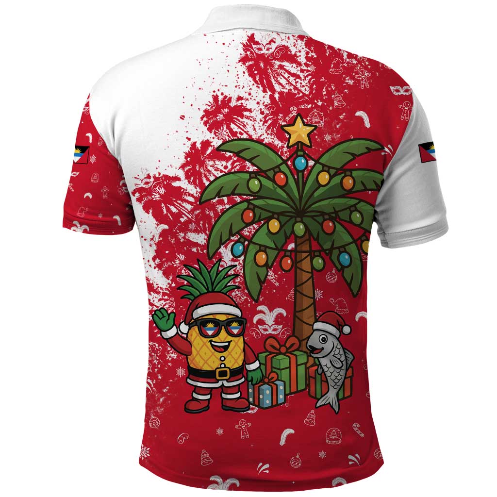 Antigua and Barbuda Christmas Polo Shirt with Santa Pineapple Palm Tree Parrot and Gift Design - Wonder Print Shop