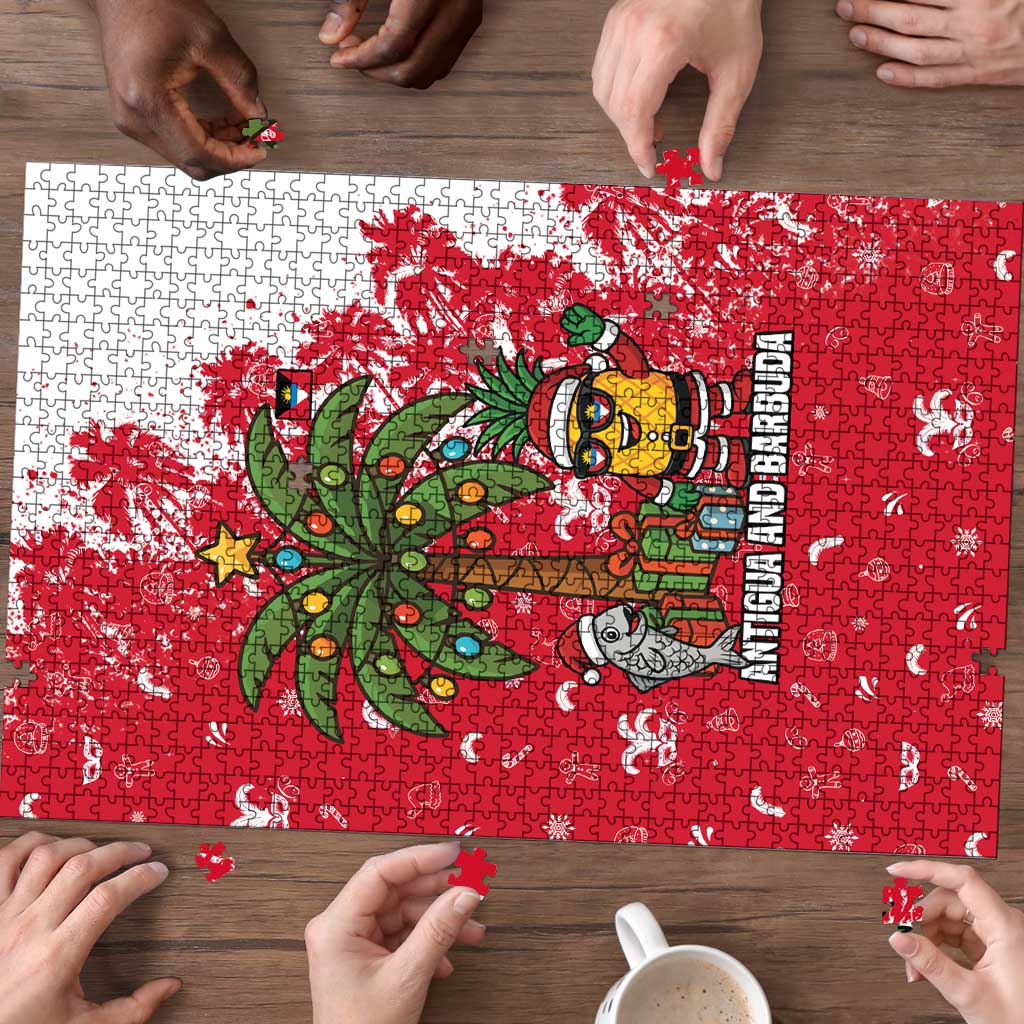 Antigua and Barbuda Christmas Puzzle with Santa Pineapple Palm Tree Parrot and Gift Design - Wonder Print Shop