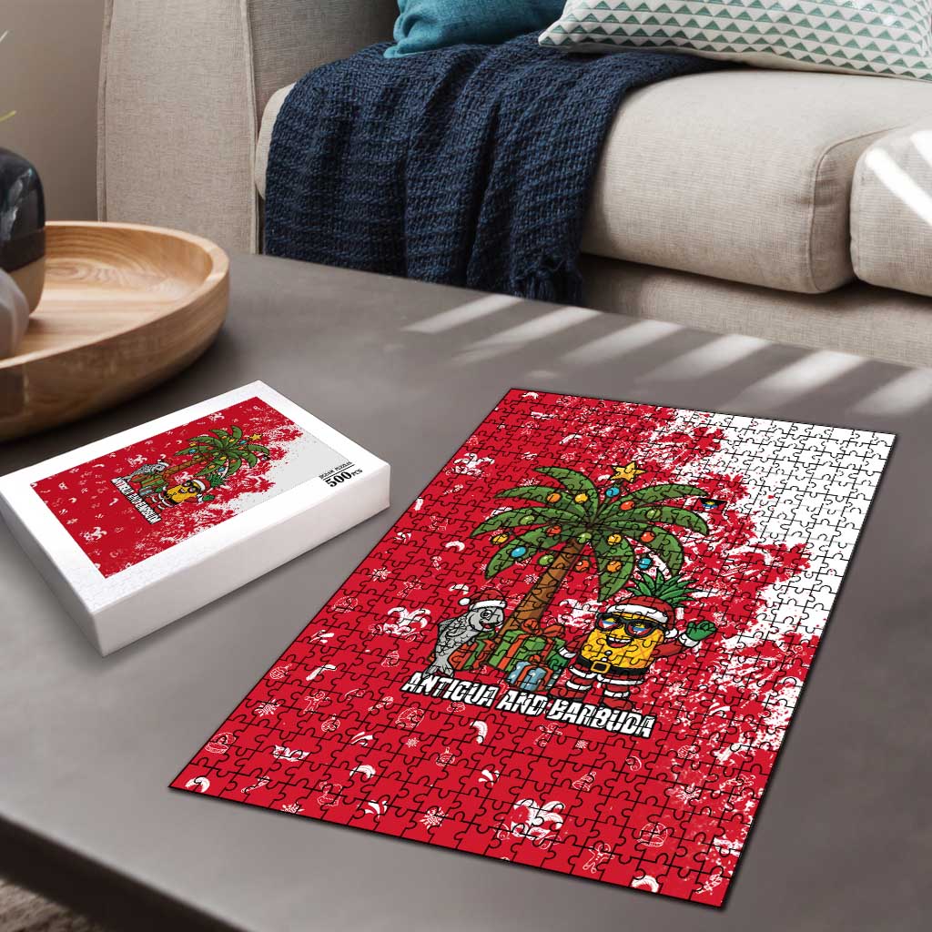 Antigua and Barbuda Christmas Puzzle with Santa Pineapple Palm Tree Parrot and Gift Design - Wonder Print Shop
