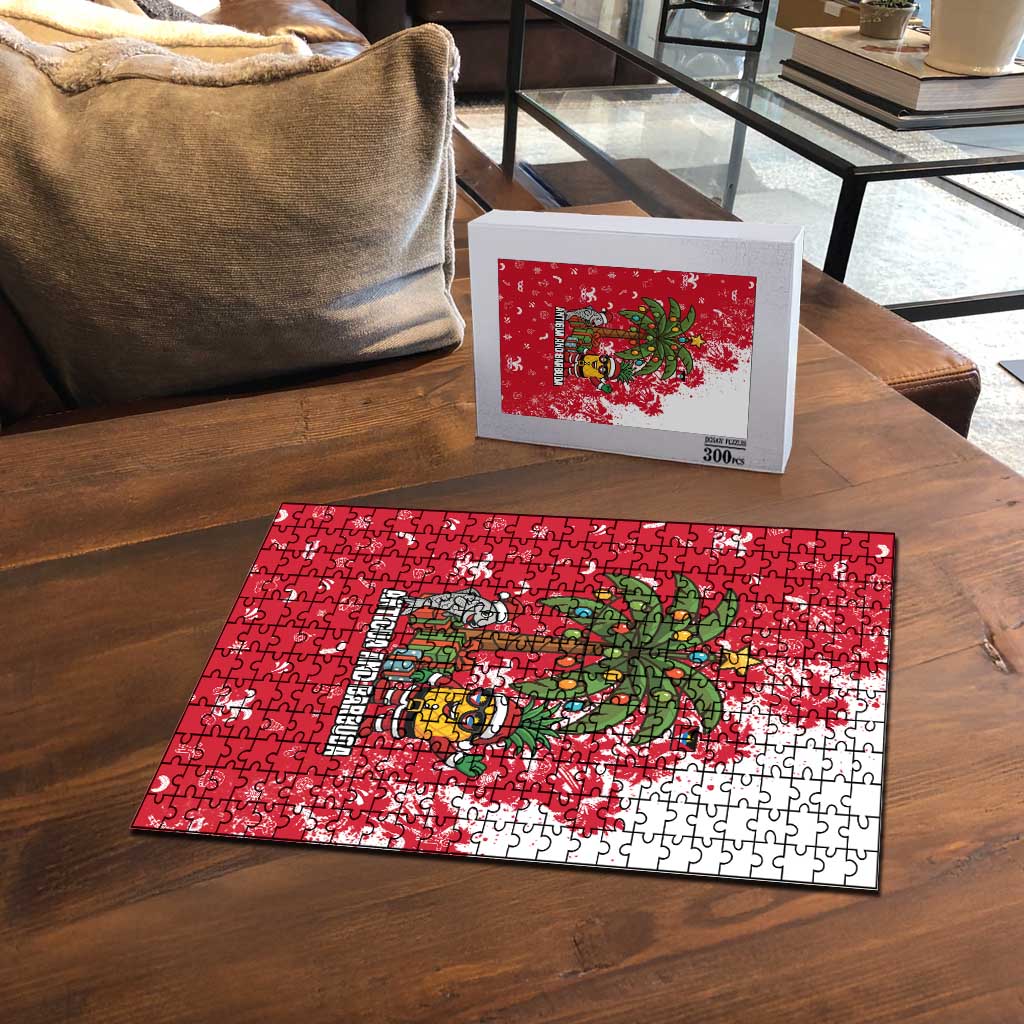 Antigua and Barbuda Christmas Puzzle with Santa Pineapple Palm Tree Parrot and Gift Design - Wonder Print Shop