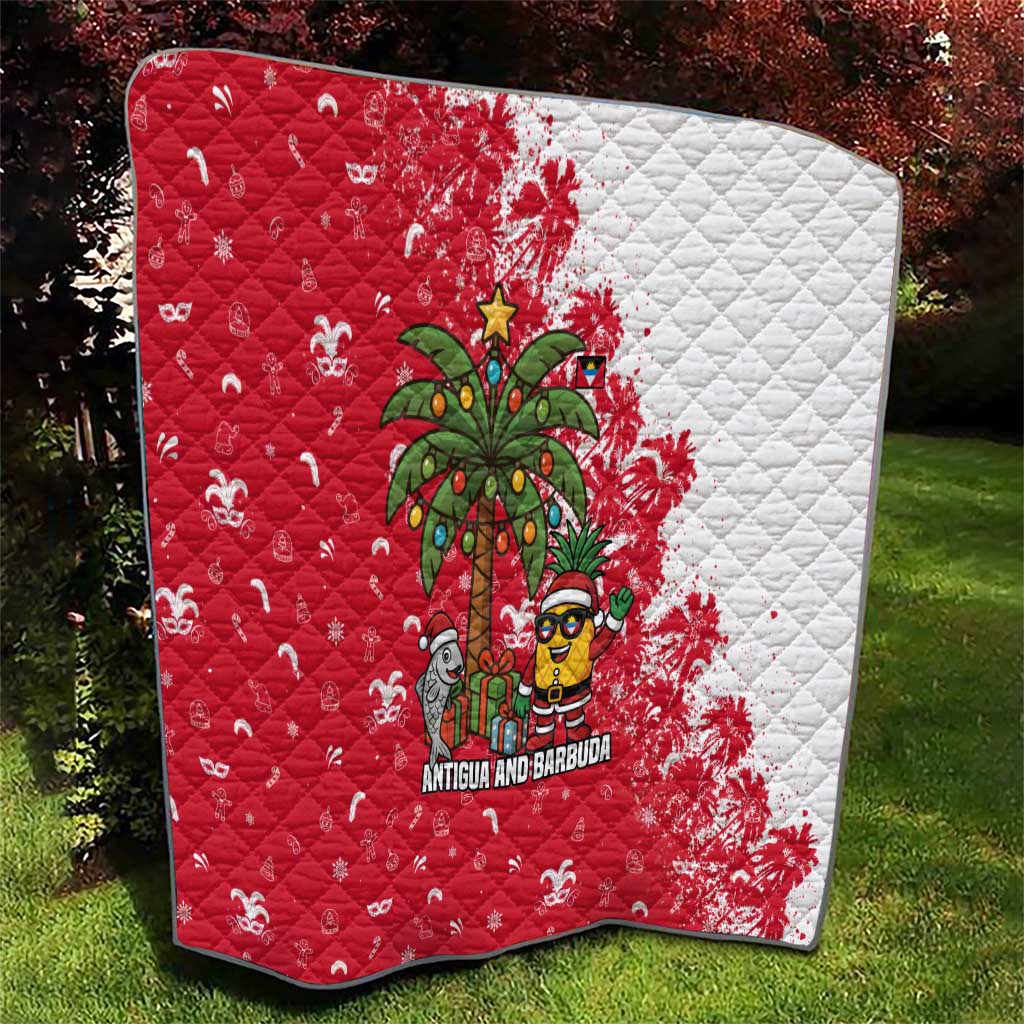 Antigua and Barbuda Christmas Quilt with Santa Pineapple Palm Tree Parrot and Gift Design - Wonder Print Shop