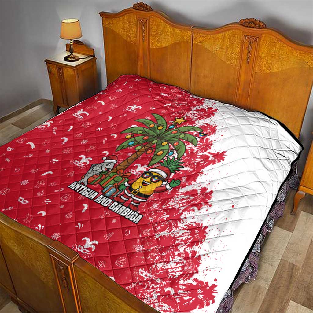 Antigua and Barbuda Christmas Quilt with Santa Pineapple Palm Tree Parrot and Gift Design - Wonder Print Shop