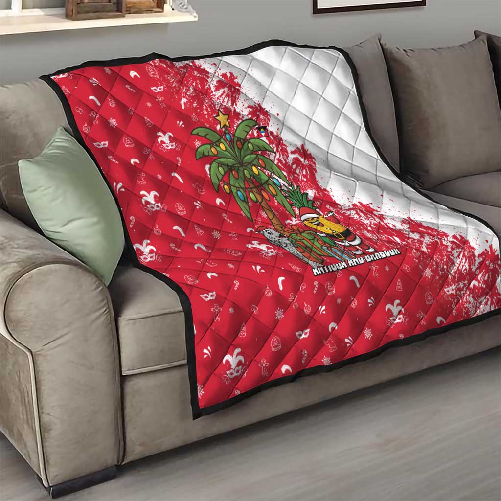 Antigua and Barbuda Christmas Quilt with Santa Pineapple Palm Tree Parrot and Gift Design - Wonder Print Shop