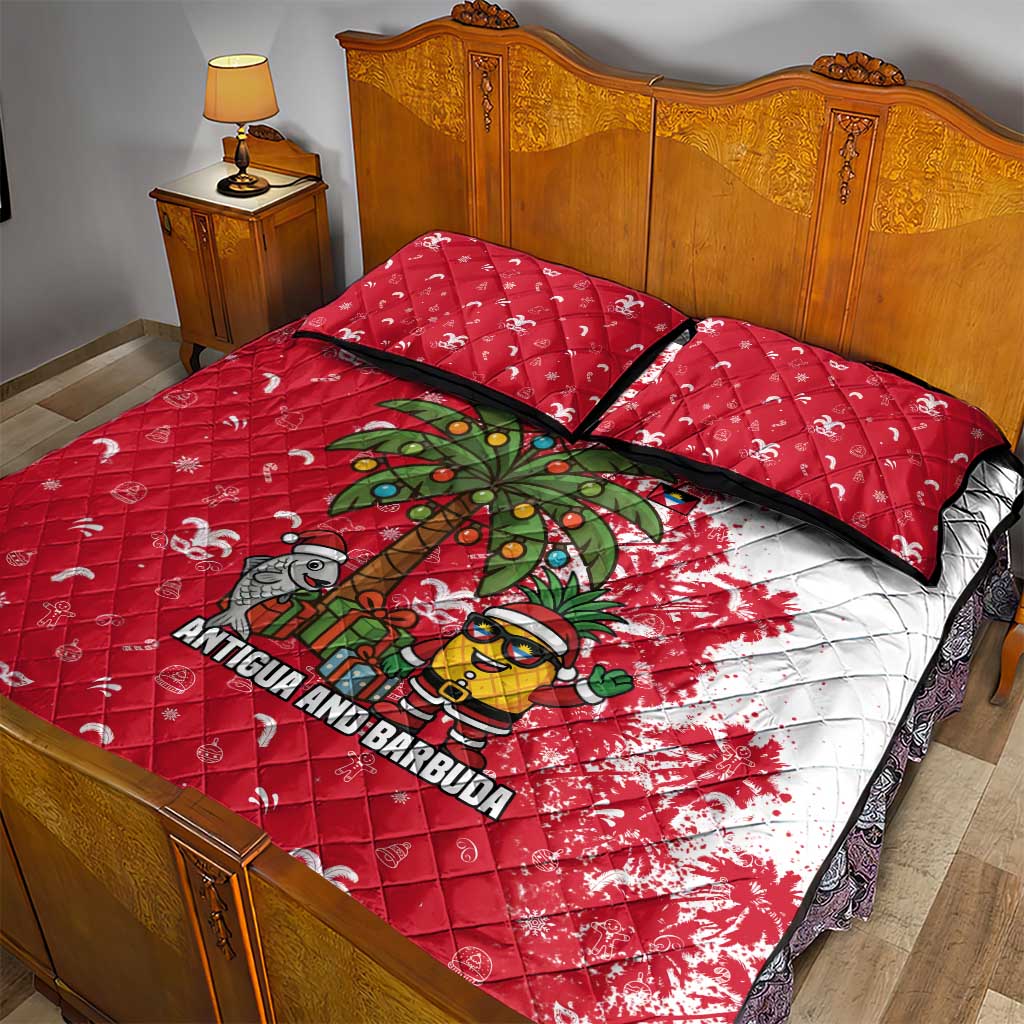 Antigua and Barbuda Christmas Quilt Bed Set with Santa Pineapple Palm Tree Parrot and Gift Design - Wonder Print Shop
