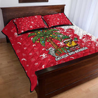 Antigua and Barbuda Christmas Quilt Bed Set with Santa Pineapple Palm Tree Parrot and Gift Design - Wonder Print Shop