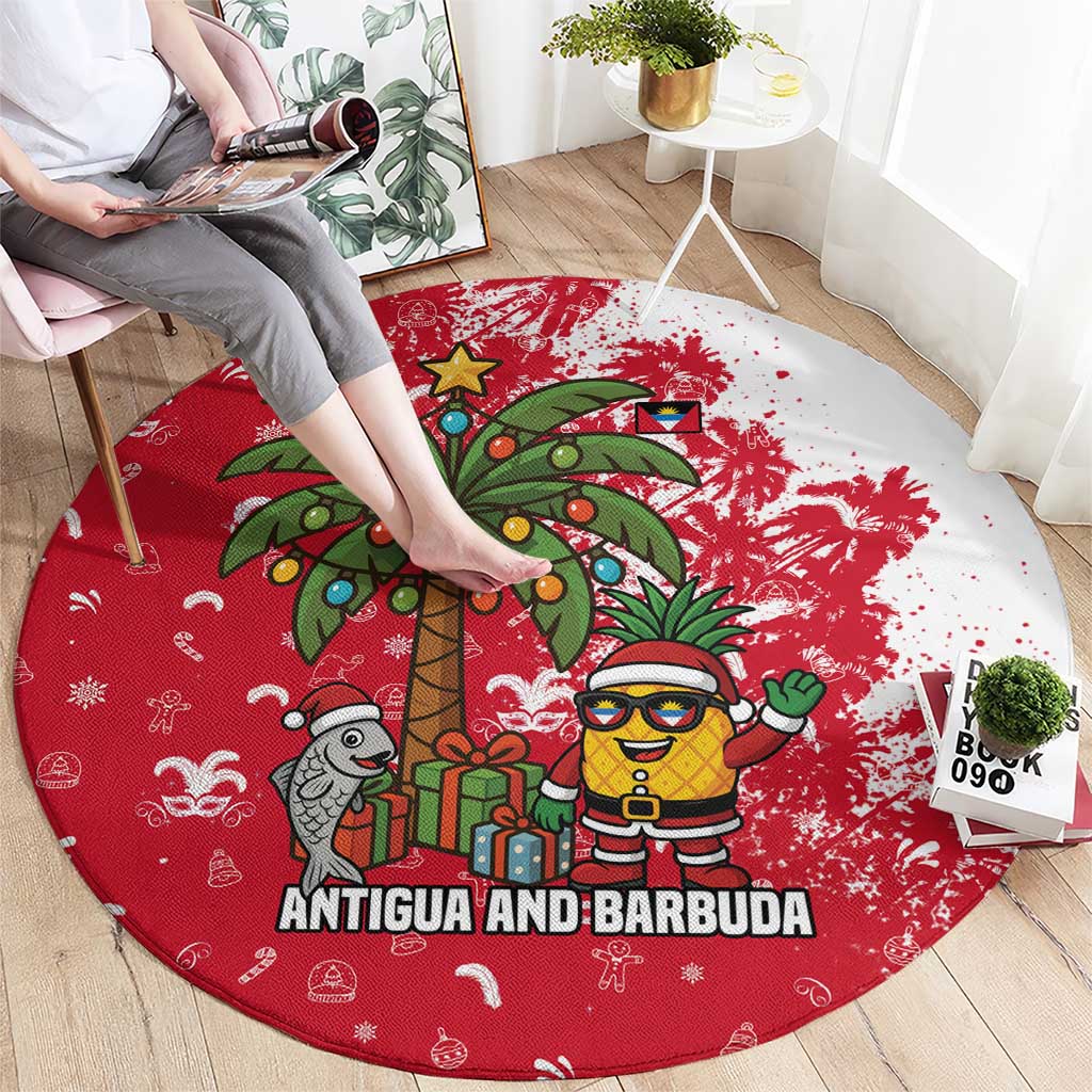 Antigua and Barbuda Christmas Round Carpet with Santa Pineapple Palm Tree Parrot and Gift Design - Wonder Print Shop