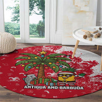 Antigua and Barbuda Christmas Round Carpet with Santa Pineapple Palm Tree Parrot and Gift Design - Wonder Print Shop