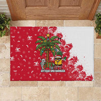 Antigua and Barbuda Christmas Rubber Doormat with Santa Pineapple Palm Tree Parrot and Gift Design - Wonder Print Shop
