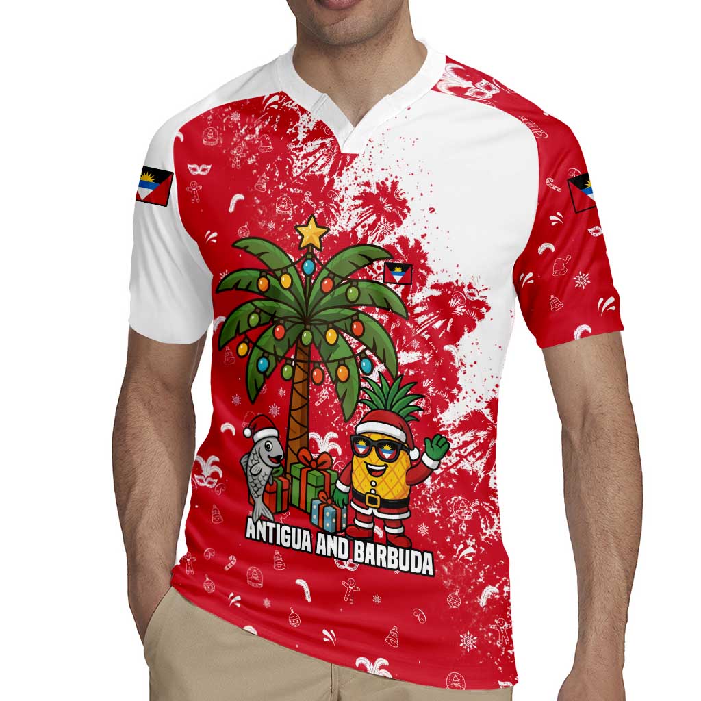 Antigua and Barbuda Christmas Rugby Jersey with Santa Pineapple Palm Tree Parrot and Gift Design - Wonder Print Shop