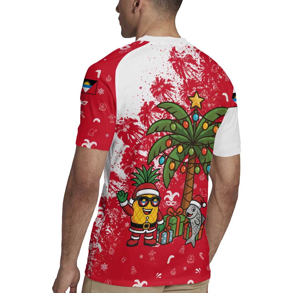 Antigua and Barbuda Christmas Rugby Jersey with Santa Pineapple Palm Tree Parrot and Gift Design - Wonder Print Shop