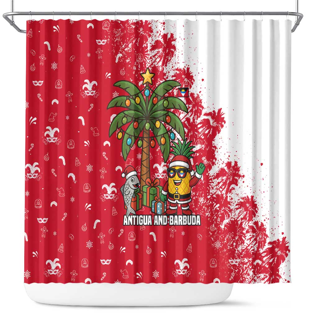 Antigua and Barbuda Christmas Shower Curtain with Santa Pineapple Palm Tree Parrot and Gift Design - Wonder Print Shop