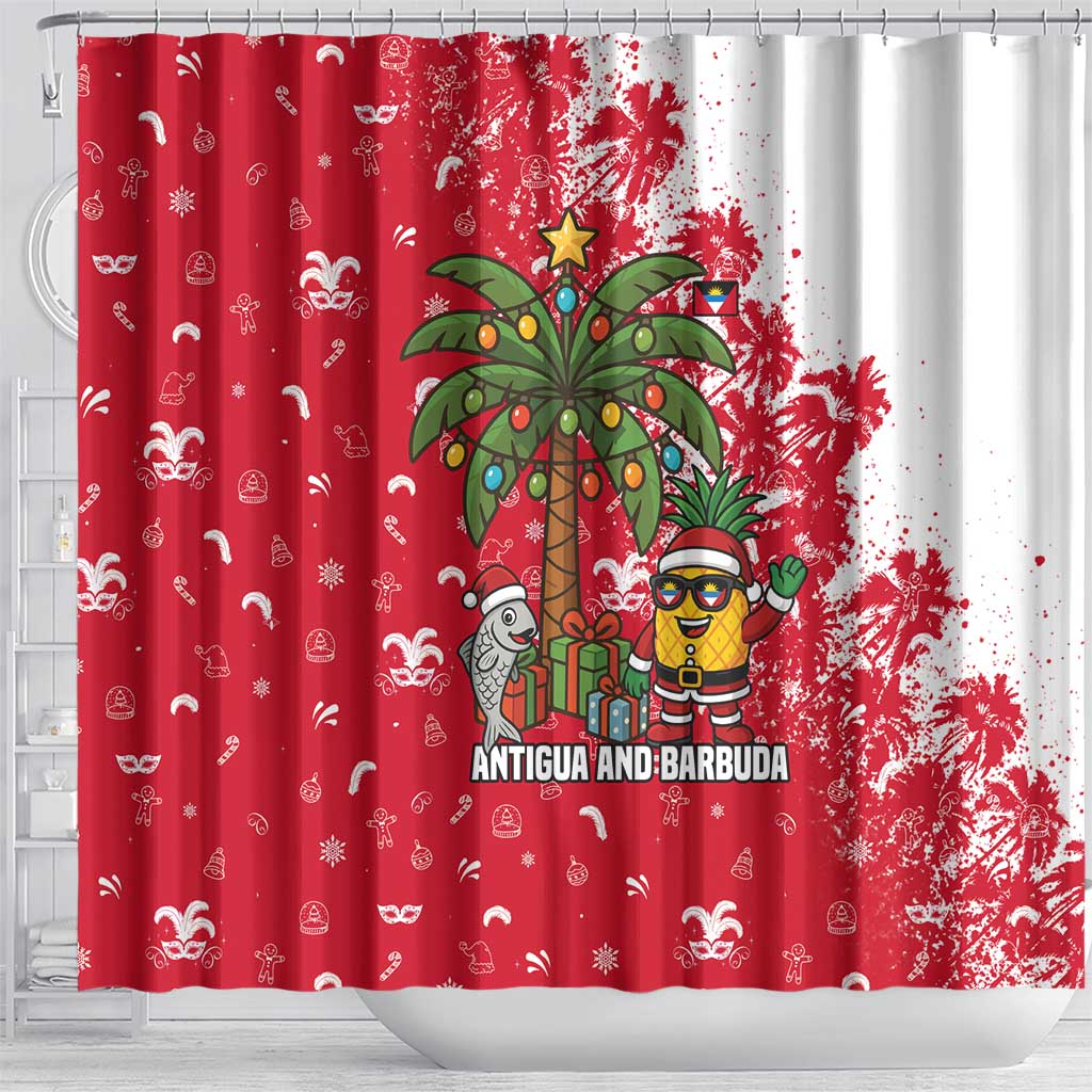 Antigua and Barbuda Christmas Shower Curtain with Santa Pineapple Palm Tree Parrot and Gift Design - Wonder Print Shop