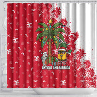 Antigua and Barbuda Christmas Shower Curtain with Santa Pineapple Palm Tree Parrot and Gift Design - Wonder Print Shop