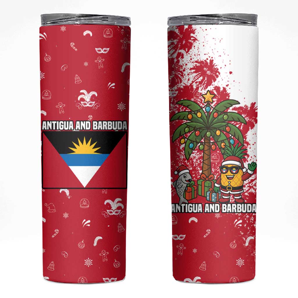 Antigua and Barbuda Christmas Skinny Tumbler with Santa Pineapple Palm Tree Parrot and Gift Design - Wonder Print Shop
