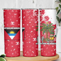 Antigua and Barbuda Christmas Skinny Tumbler with Santa Pineapple Palm Tree Parrot and Gift Design - Wonder Print Shop