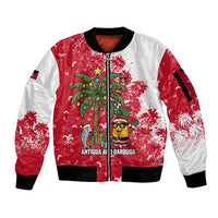 Antigua and Barbuda Christmas Sleeve Zip Bomber Jacket with Santa Pineapple Palm Tree Parrot and Gift Design - Wonder Print Shop