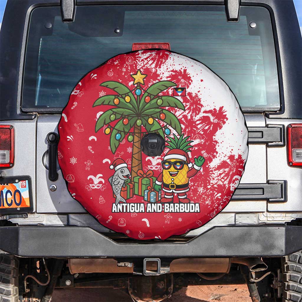 Antigua and Barbuda Christmas Spare Tire Cover with Santa Pineapple Palm Tree Parrot and Gift Design - Wonder Print Shop