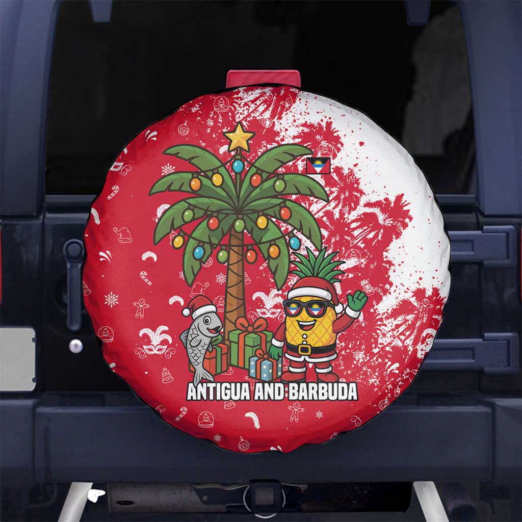 Antigua and Barbuda Christmas Spare Tire Cover with Santa Pineapple Palm Tree Parrot and Gift Design - Wonder Print Shop