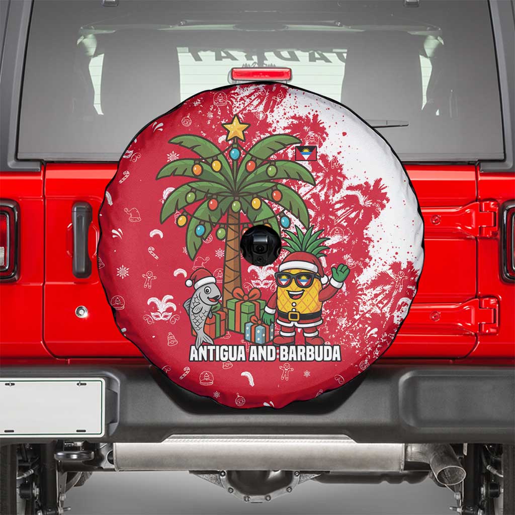Antigua and Barbuda Christmas Spare Tire Cover with Santa Pineapple Palm Tree Parrot and Gift Design - Wonder Print Shop