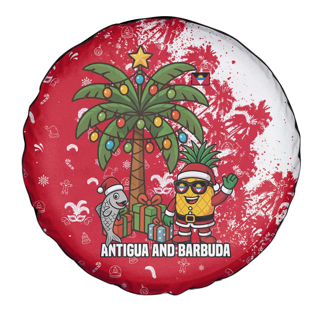 Antigua and Barbuda Christmas Spare Tire Cover with Santa Pineapple Palm Tree Parrot and Gift Design - Wonder Print Shop