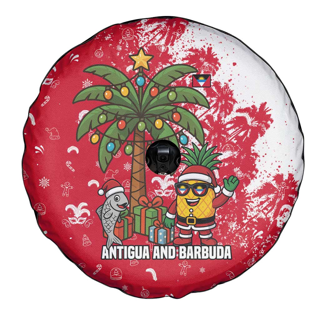 Antigua and Barbuda Christmas Spare Tire Cover with Santa Pineapple Palm Tree Parrot and Gift Design - Wonder Print Shop