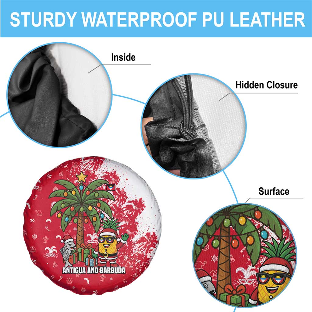 Antigua and Barbuda Christmas Spare Tire Cover with Santa Pineapple Palm Tree Parrot and Gift Design - Wonder Print Shop