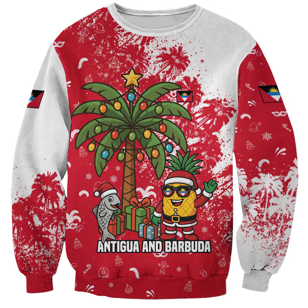 Antigua and Barbuda Christmas Sweatshirt with Santa Pineapple Palm Tree Parrot and Gift Design - Wonder Print Shop