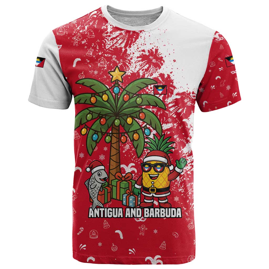Antigua and Barbuda Christmas T Shirt with Santa Pineapple Palm Tree Parrot and Gift Design - Wonder Print Shop