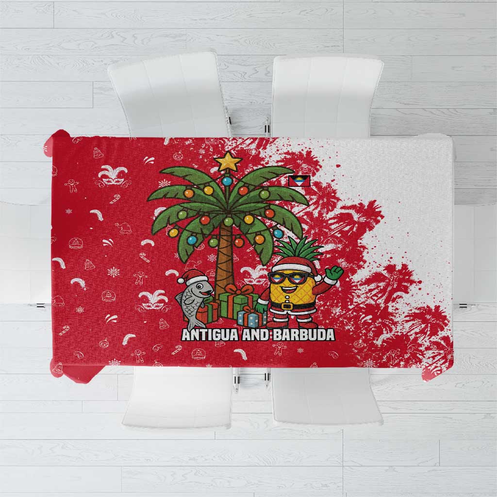 Antigua and Barbuda Christmas Tablecloth with Santa Pineapple Palm Tree Parrot and Gift Design - Wonder Print Shop
