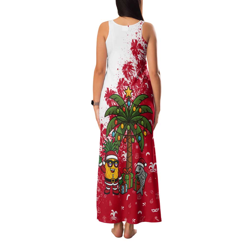Antigua and Barbuda Christmas Tank Maxi Dress with Santa Pineapple Palm Tree Parrot and Gift Design - Wonder Print Shop