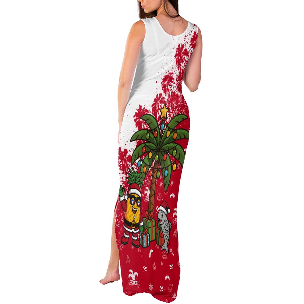 Antigua and Barbuda Christmas Tank Maxi Dress with Santa Pineapple Palm Tree Parrot and Gift Design - Wonder Print Shop