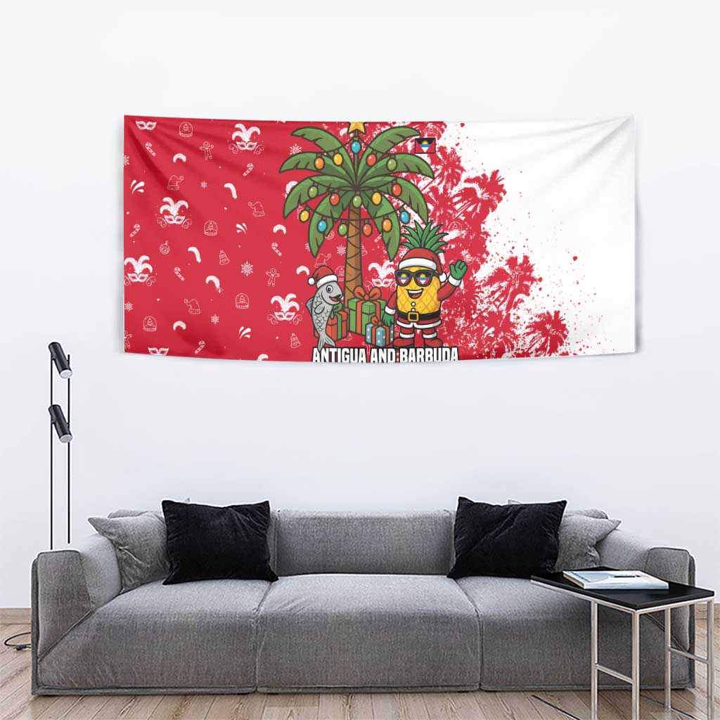 Antigua and Barbuda Christmas Tapestry with Santa Pineapple Palm Tree Parrot and Gift Design - Wonder Print Shop