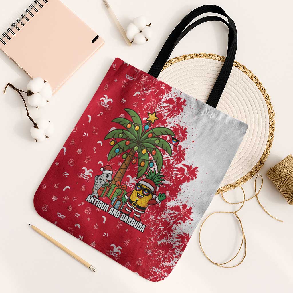 Antigua and Barbuda Christmas Tote Bag with Santa Pineapple Palm Tree Parrot and Gift Design - Wonder Print Shop