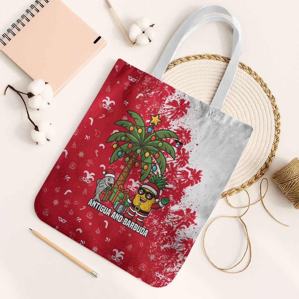 Antigua and Barbuda Christmas Tote Bag with Santa Pineapple Palm Tree Parrot and Gift Design - Wonder Print Shop