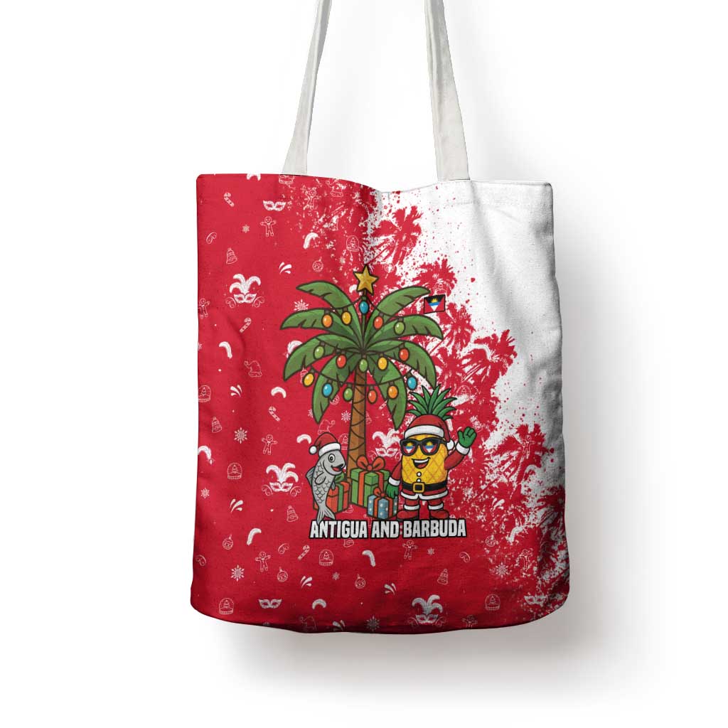 Antigua and Barbuda Christmas Tote Bag with Santa Pineapple Palm Tree Parrot and Gift Design - Wonder Print Shop