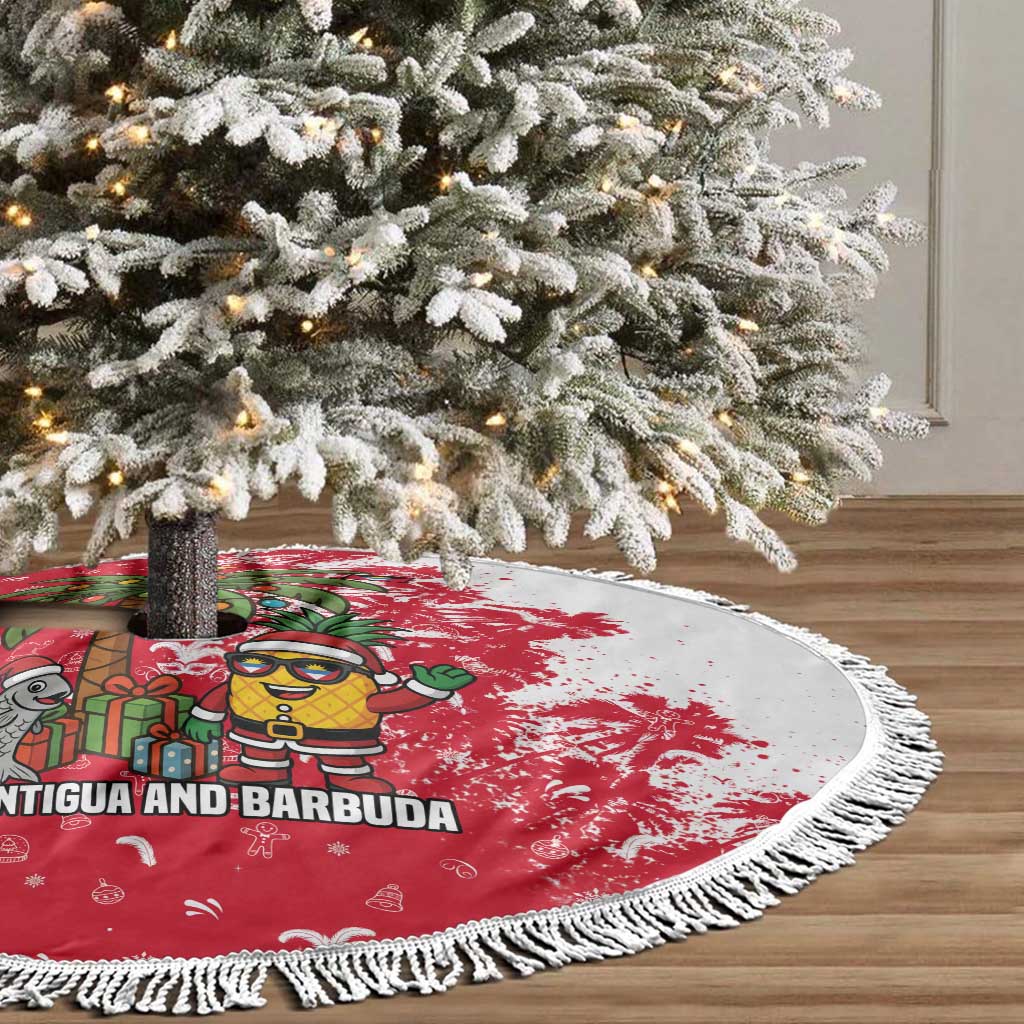 Antigua and Barbuda Christmas Tree Skirt with Santa Pineapple Palm Tree Parrot and Gift Design - Wonder Print Shop