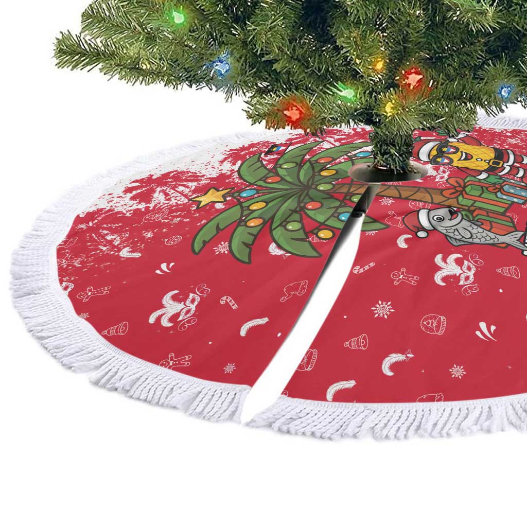 Antigua and Barbuda Christmas Tree Skirt with Santa Pineapple Palm Tree Parrot and Gift Design - Wonder Print Shop