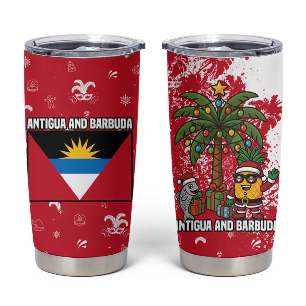 Antigua and Barbuda Christmas Tumbler Cup with Santa Pineapple Palm Tree Parrot and Gift Design - Wonder Print Shop