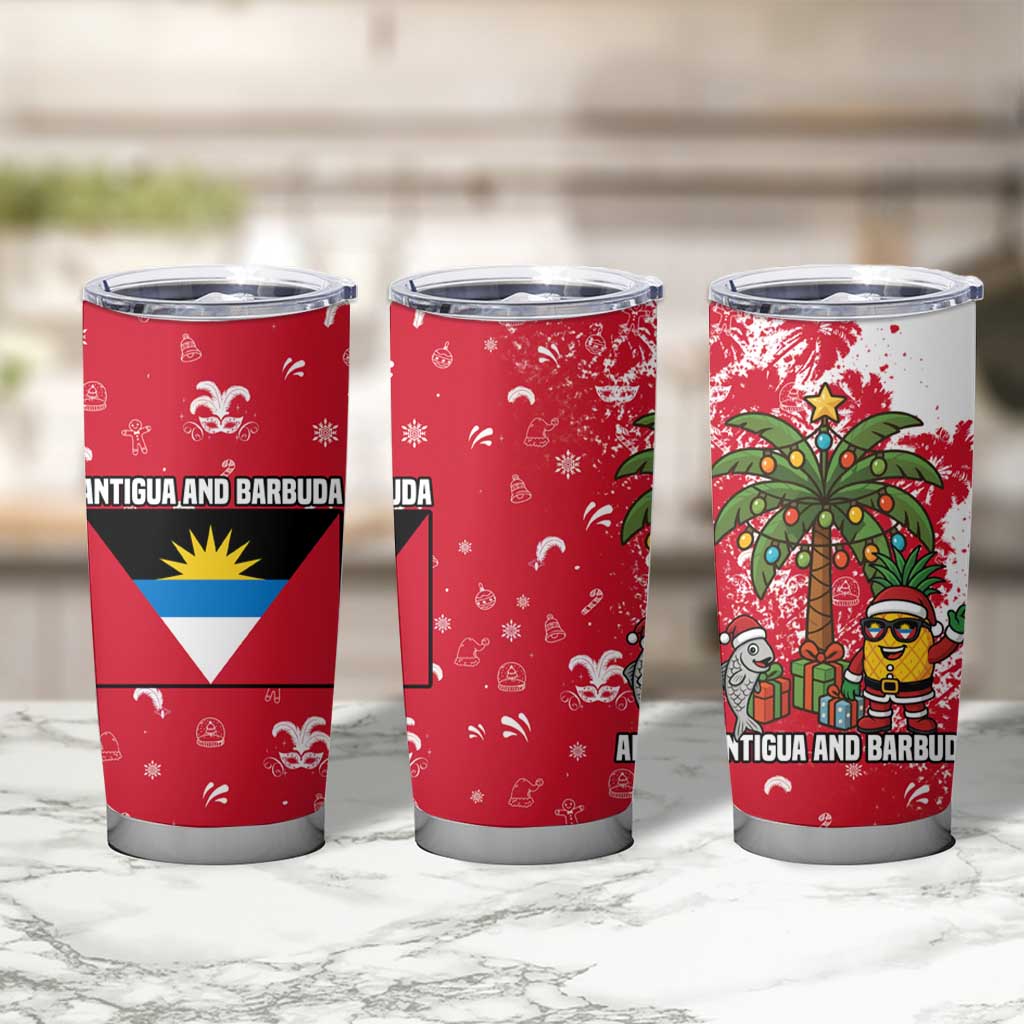 Antigua and Barbuda Christmas Tumbler Cup with Santa Pineapple Palm Tree Parrot and Gift Design - Wonder Print Shop