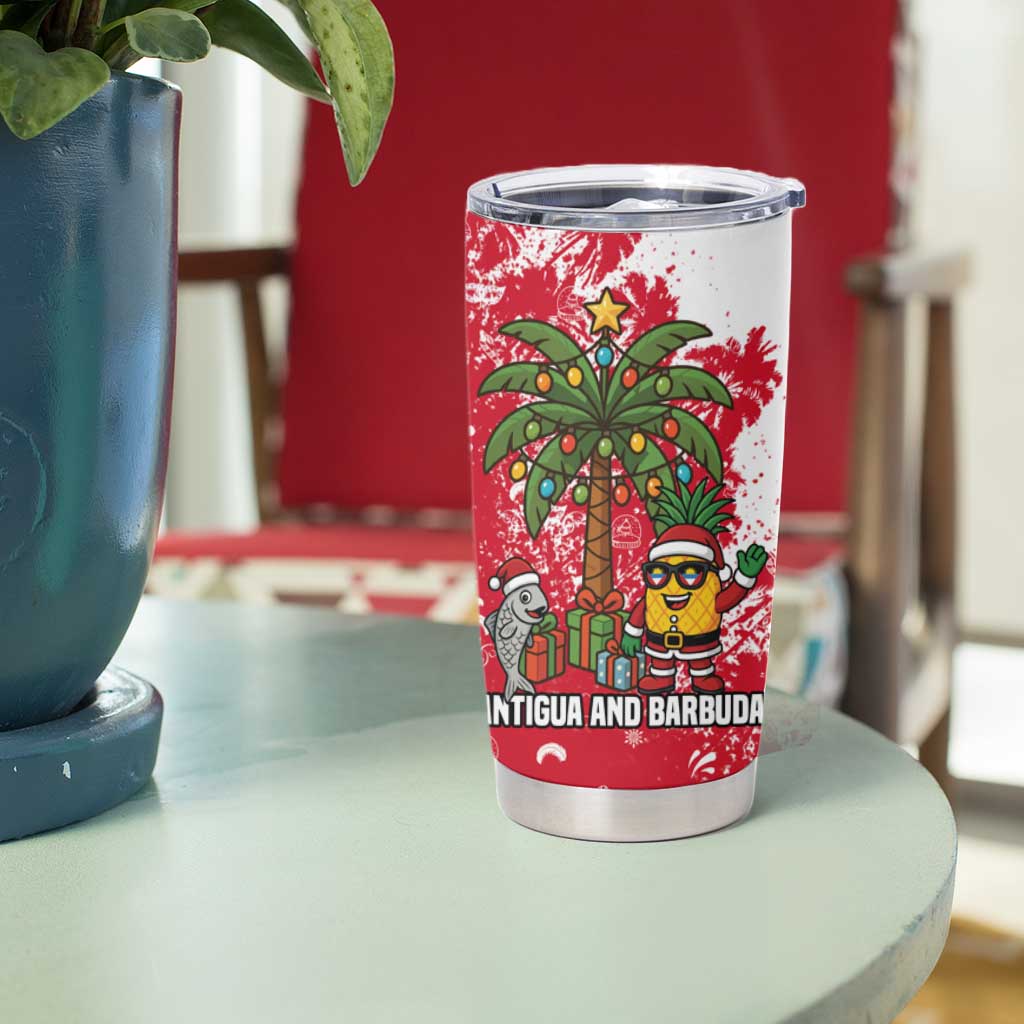 Antigua and Barbuda Christmas Tumbler Cup with Santa Pineapple Palm Tree Parrot and Gift Design - Wonder Print Shop