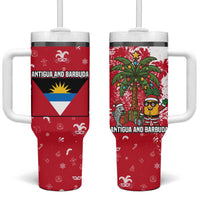 Antigua and Barbuda Christmas Tumbler With Handle with Santa Pineapple Palm Tree Parrot and Gift Design - Wonder Print Shop
