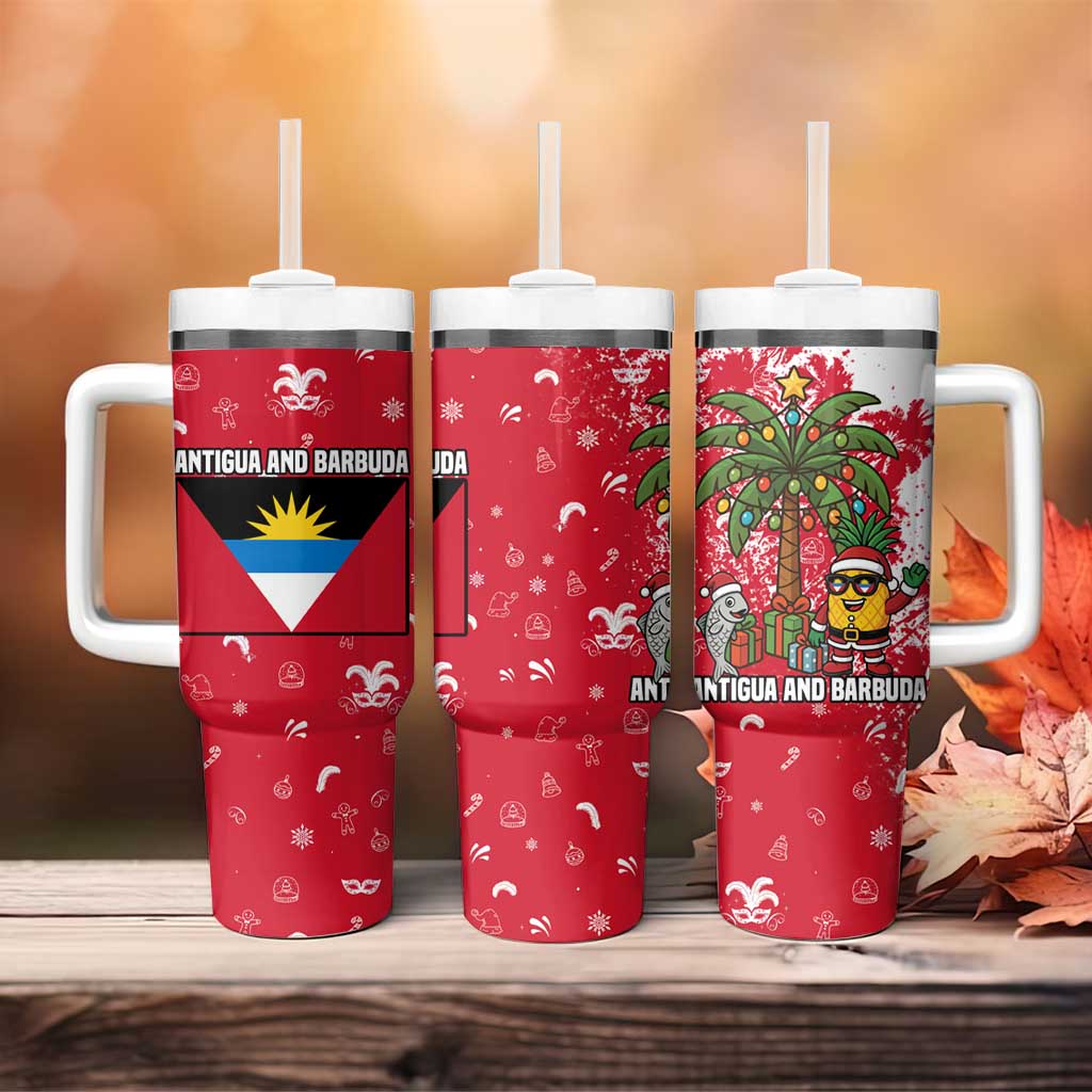 Antigua and Barbuda Christmas Tumbler With Handle with Santa Pineapple Palm Tree Parrot and Gift Design - Wonder Print Shop