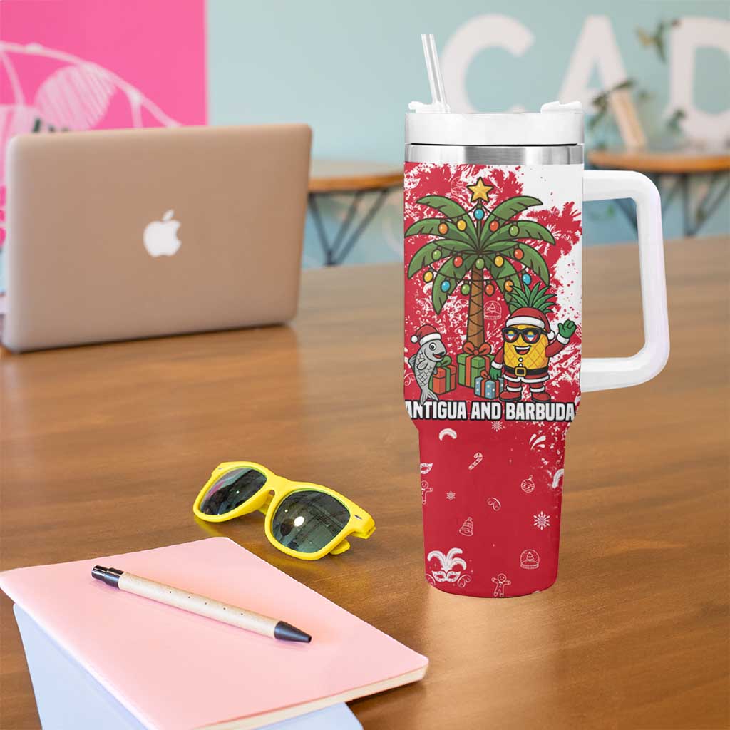 Antigua and Barbuda Christmas Tumbler With Handle with Santa Pineapple Palm Tree Parrot and Gift Design - Wonder Print Shop