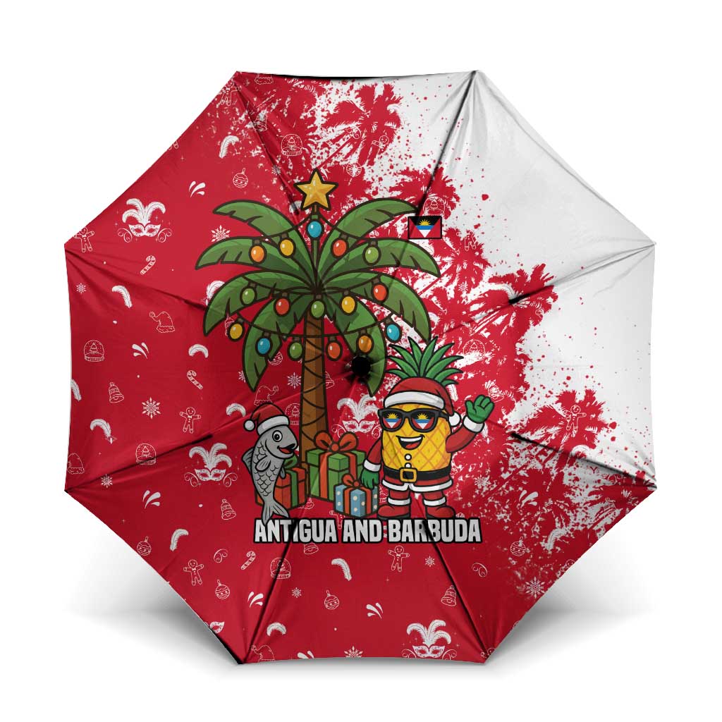 Antigua and Barbuda Christmas Umbrella with Santa Pineapple Palm Tree Parrot and Gift Design - Wonder Print Shop