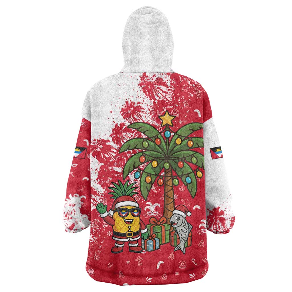 Antigua and Barbuda Christmas Wearable Blanket Hoodie with Santa Pineapple Palm Tree Parrot and Gift Design - Wonder Print Shop